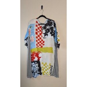 Alembika Bright Artsy Tunic Women's 2 (US 8) 3/4 Sleeve Colorblock Lagenlook